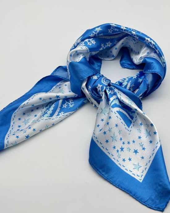 Small retro blue silk scarf